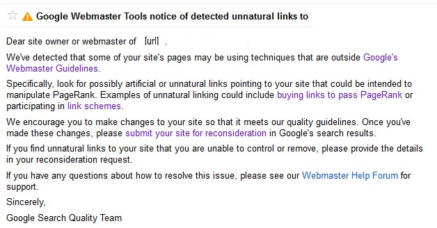 Google Link Warning Update