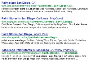 Here we see an example Local URL for Paint in San Diego