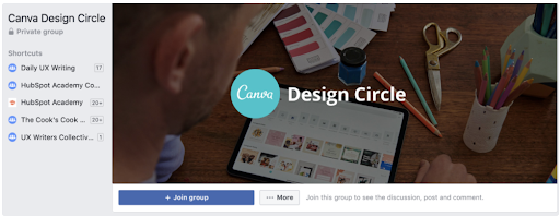 Canva's private group on Facebook