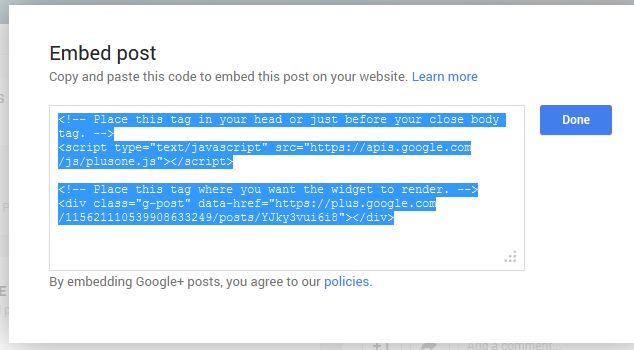 Google Plus Embedded Posts