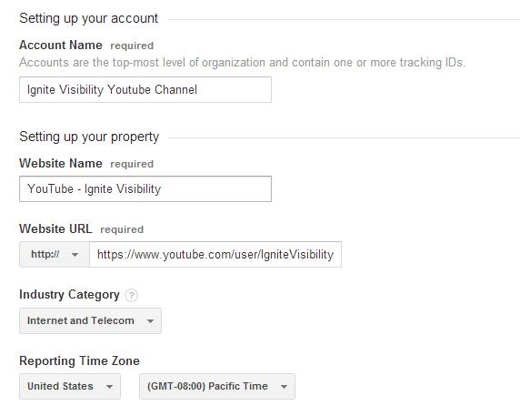 Google analytics settings for Youtube
