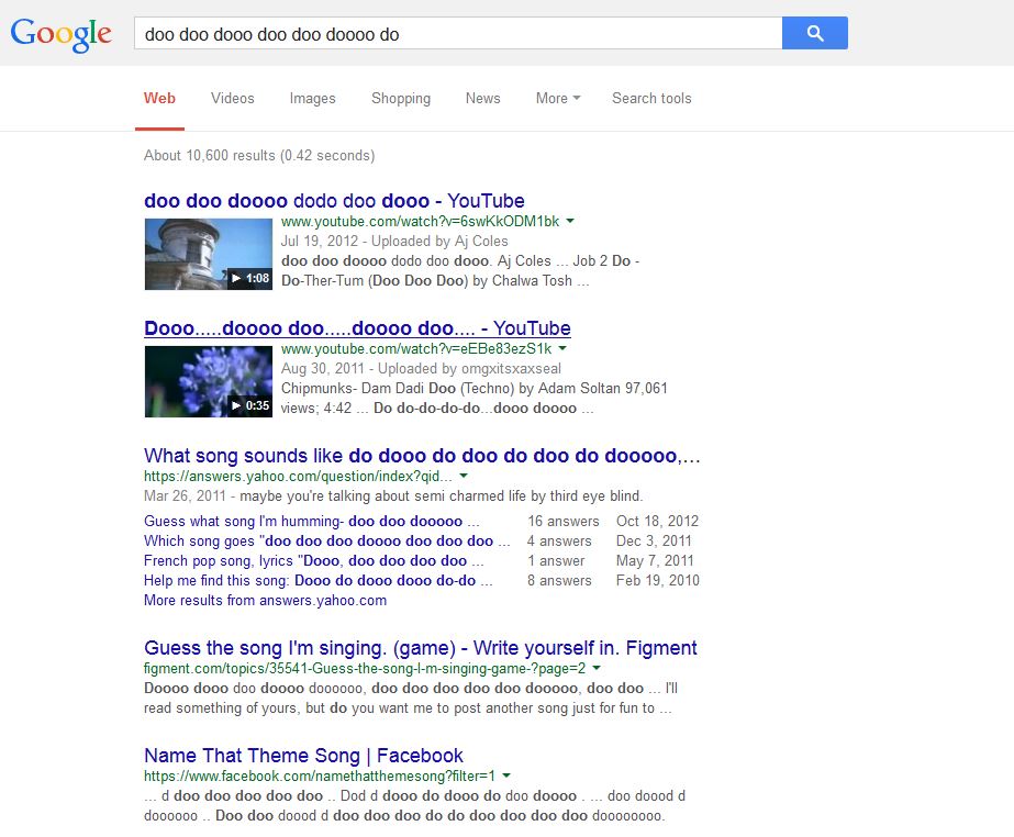 Google Humming Search Results