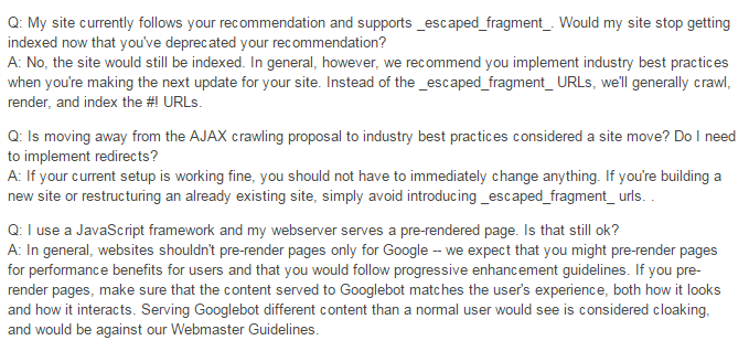 Google gets rid of excape fragment optimization