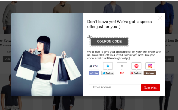 Use an exit intent pop up to optimize your e-commerce checkout