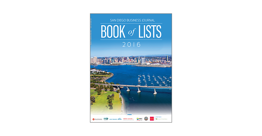 Cover of the San Diego Business Journal's Book of Lists 2016 Issue - Photo via San Diego Business Journal.