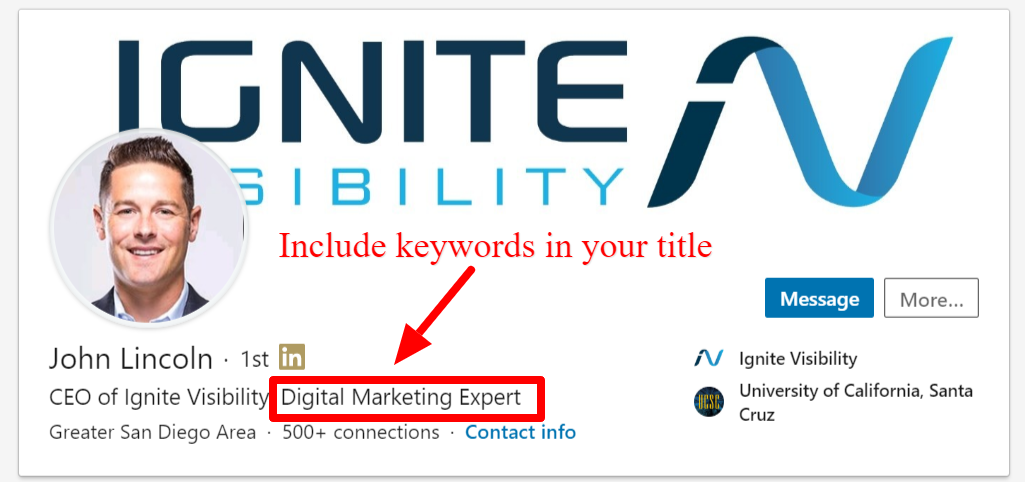 LinkedIn SEO: Include keywords in your title and descriptions