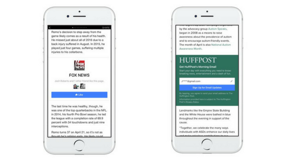 Facebook instant articles add call to action buttons