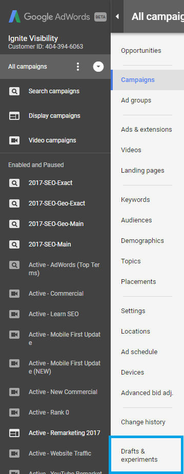 How to Set Up AdWords Experiments | Step 1