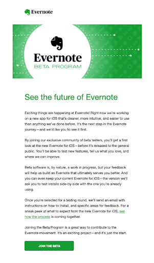 Evernote example of landing page