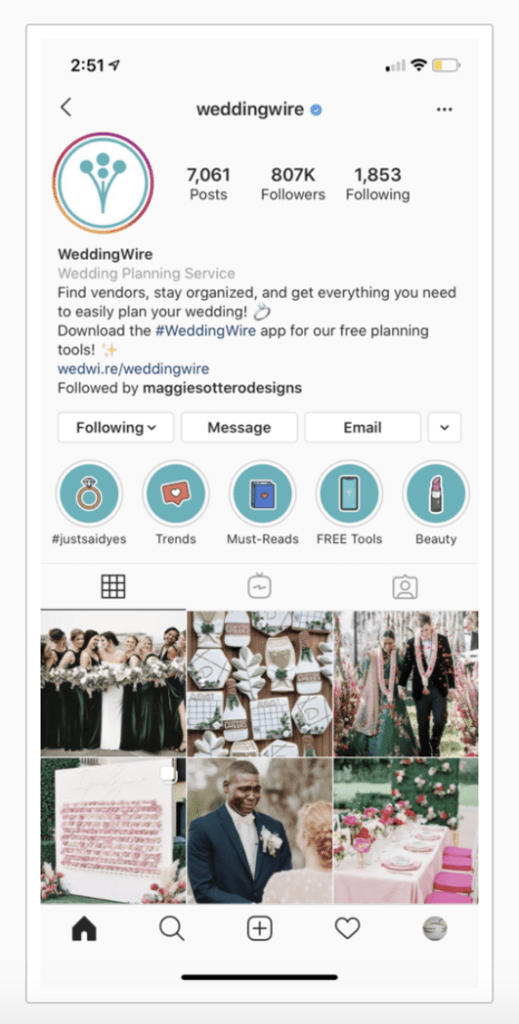 Instagram profile - WeddingWire