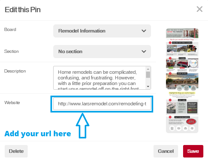add a url to your site - pinterest marketing strategy