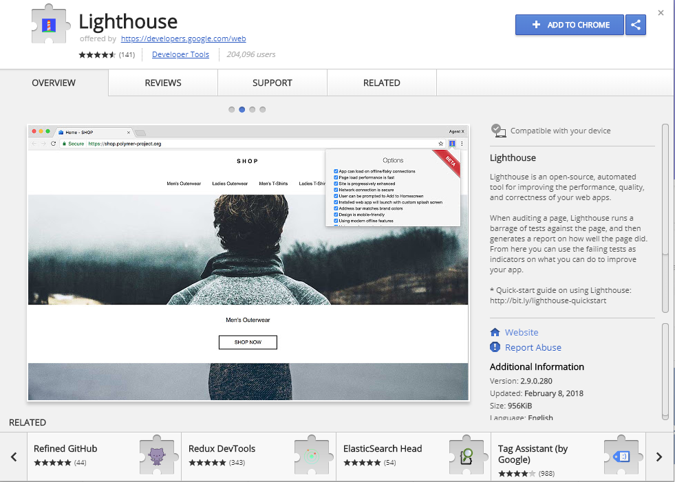installing lighthouse chrome extension