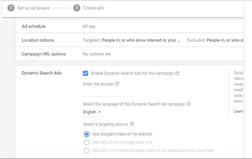 Dynamic search ad set up