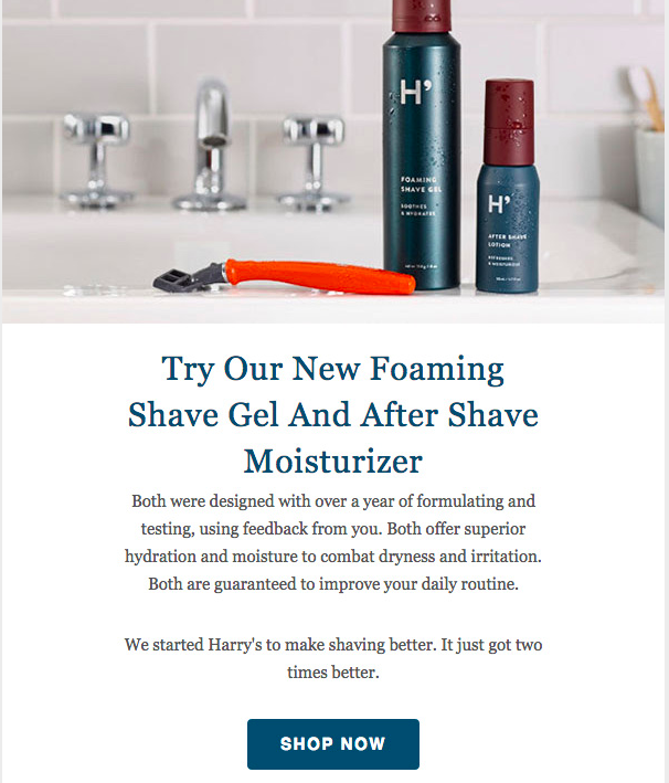 Harry's new product launch email