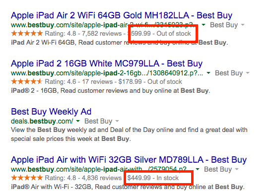 Use rich snippets like product availability to target a transactional search query