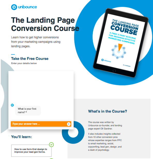 Unbounce's landing page for PPC lead generation