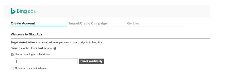 Bing Ads: create an account