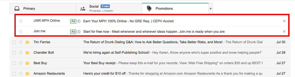 Email advertising through Gmail