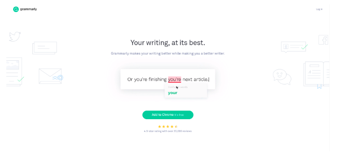 Eliminate distractions on your landing page for better email blast results, like Grammarly does