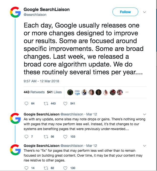 Google confirms an algorithm update in March, before the August 1st Medic update