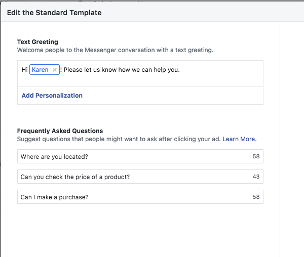 Add personalization to your Click to Messenger ad 