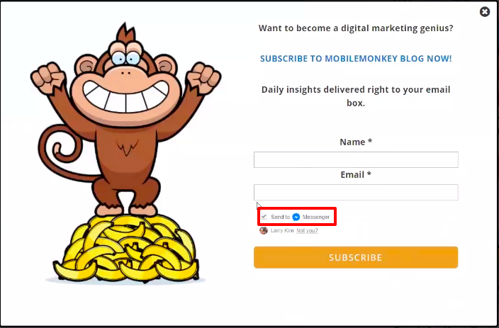 MobileMonkey uses a checkbox plugin to grow their Facebook Messenger contact list