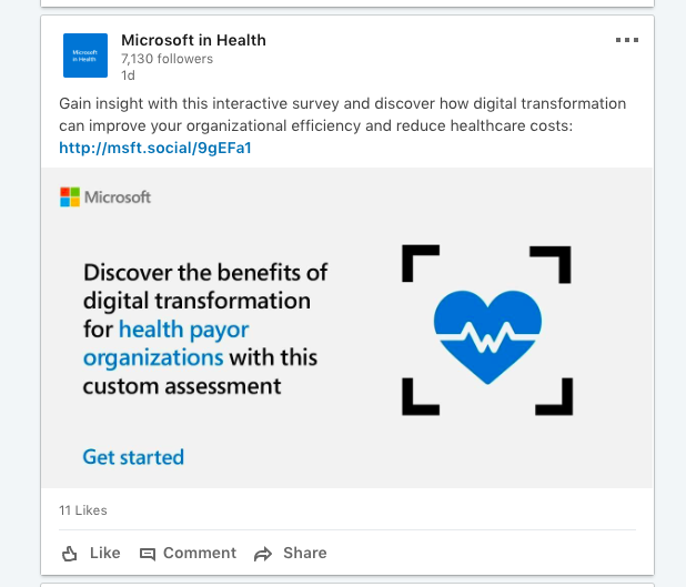 Microsoft's LinkedIn Showcase Page Microsoft Health
