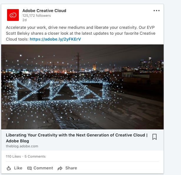Adobe's Creative Cloud LinkedIn Showcase Page