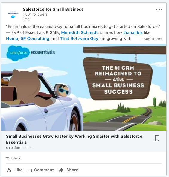 Salesforce "Salesforce for Small Businesses" LinkedIn Showcase page