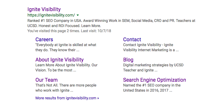 Sitelinks rich snippets
