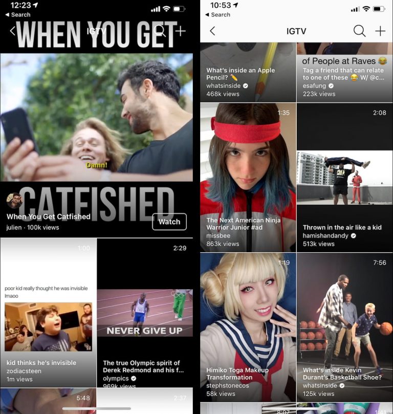 The updated IGTV interface