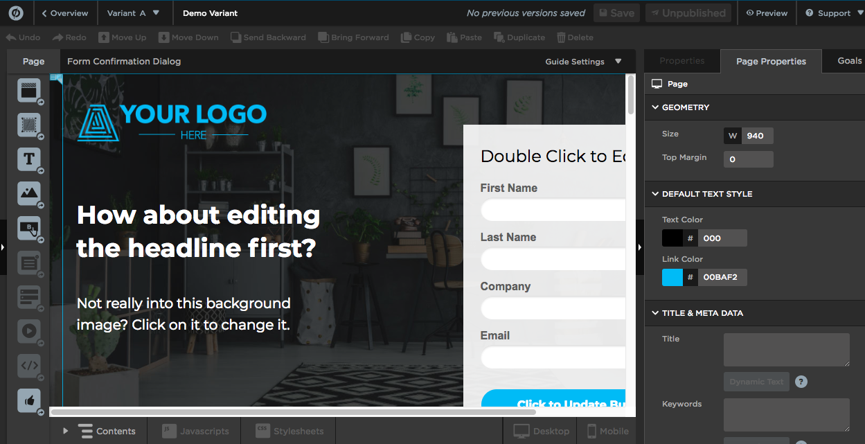 Created landing pages for your website pages with software like Unbounce