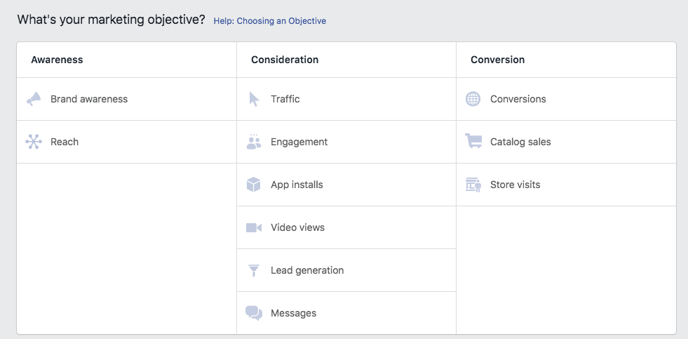 Facebook Instant Experiences: ad objectives