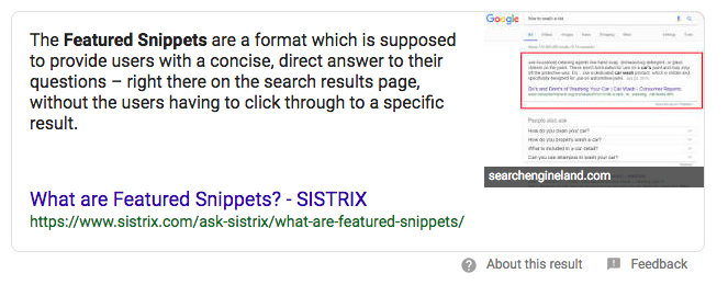 SERP features: featured snippet