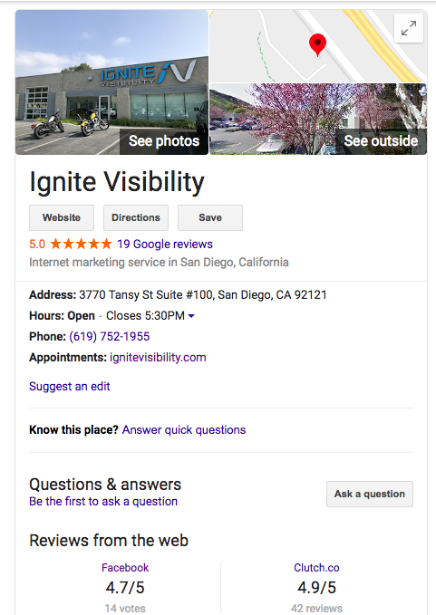 SERP Features: local knowledge panel