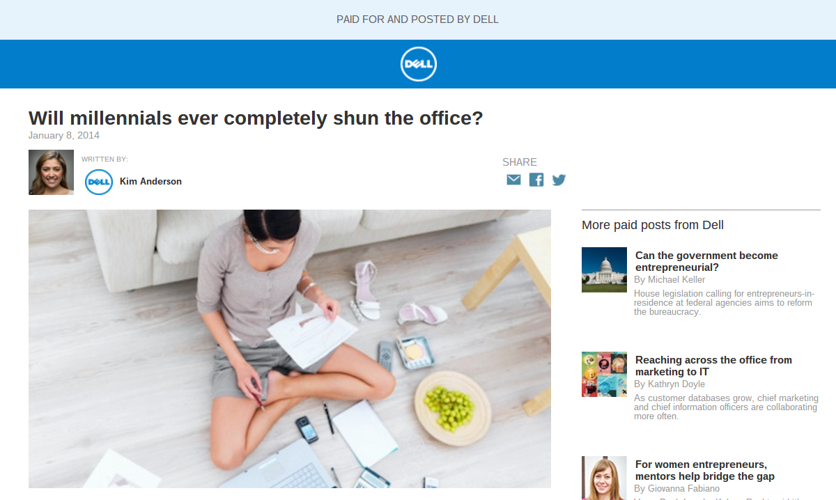 As you get more advanced with paid media, you'll begin to use native advertising. Here's an example from Dell