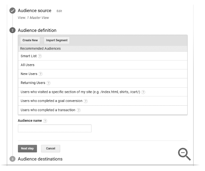 Creating a custom Google Analytics audience