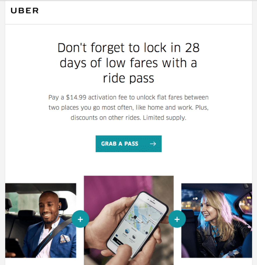 Promotions, like this one from Uber, are a perfect time to send an email 