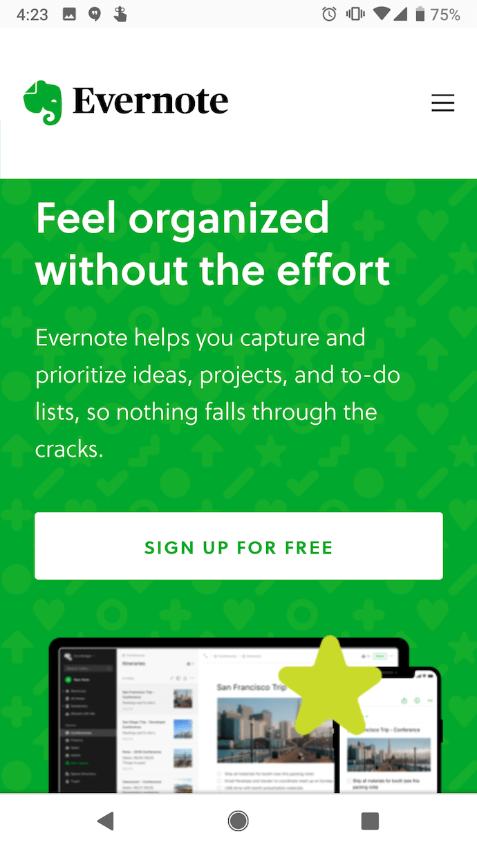 Like Evernote, a good mobile design should feature clear, clickable buttons