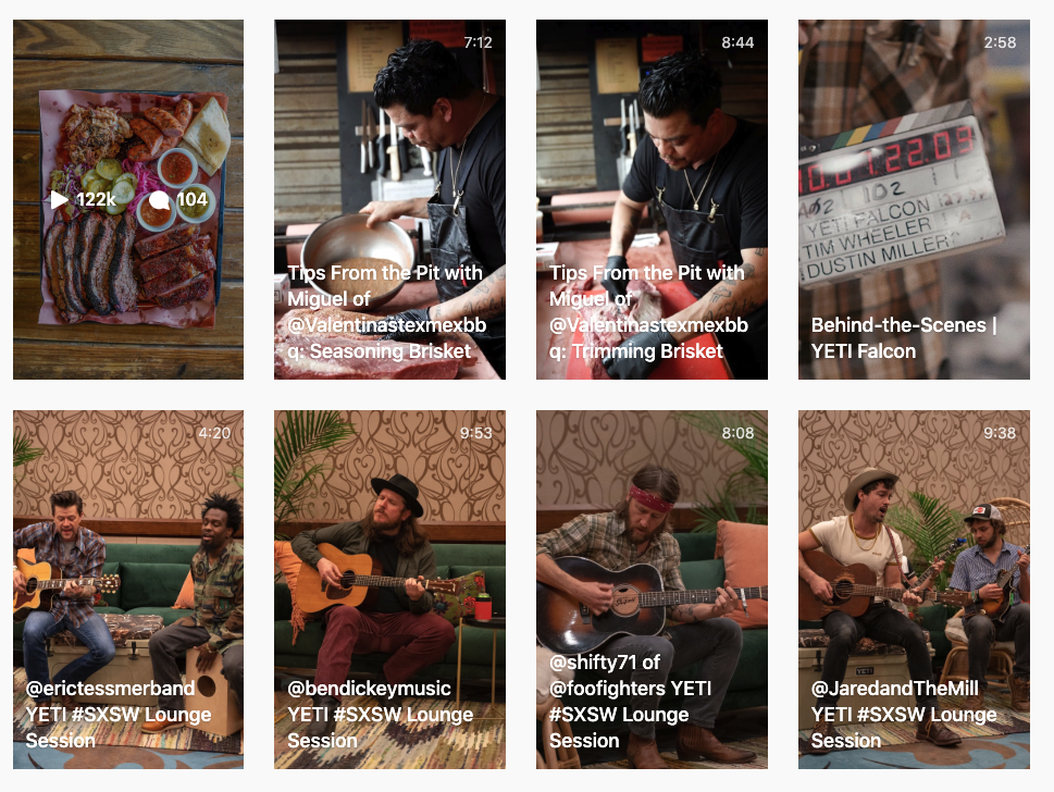 Instagram video ideas: showcase a range of content like Yeti 