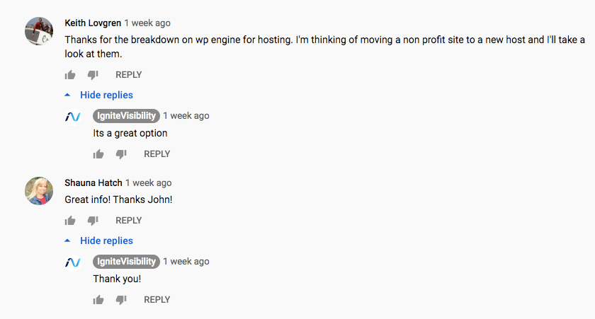 Always make a point to respond to comments on your video