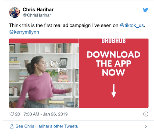 GrubHub used a brand takeover to advertise on TikTok