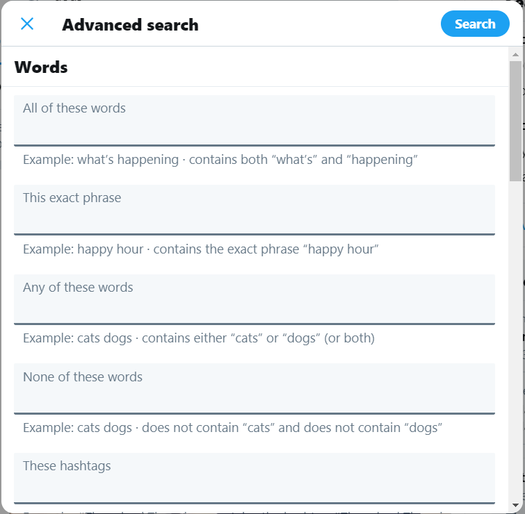 Twitter Advanced Search Fields Can Be Used to Narrow Results