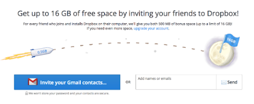 Dropbox uses a referral program to help retain users