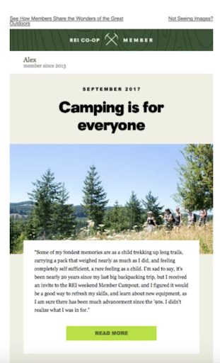 REI email newsletter landing page example
