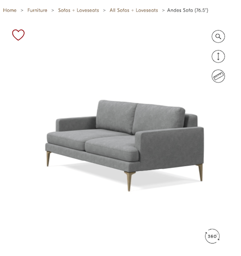 Ecommerce product page of a couch from West Elm