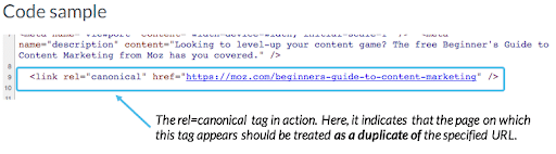 Example of rel=canonical tag 