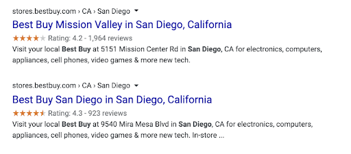 Screenshot of a Google search for "San Diego Best Buy Stores"