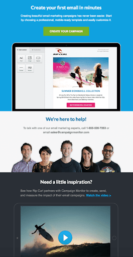 CampaignMonitor onboarding email drip campaign landing page