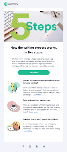 An example of Grammarly email landing page